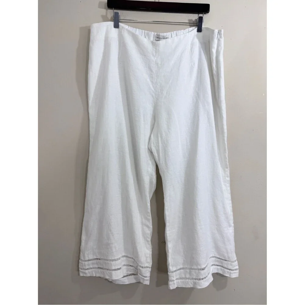 NWT Banana Republic White Linen Wide-Leg Cropped Pants Lace Hem size 20 Summer
